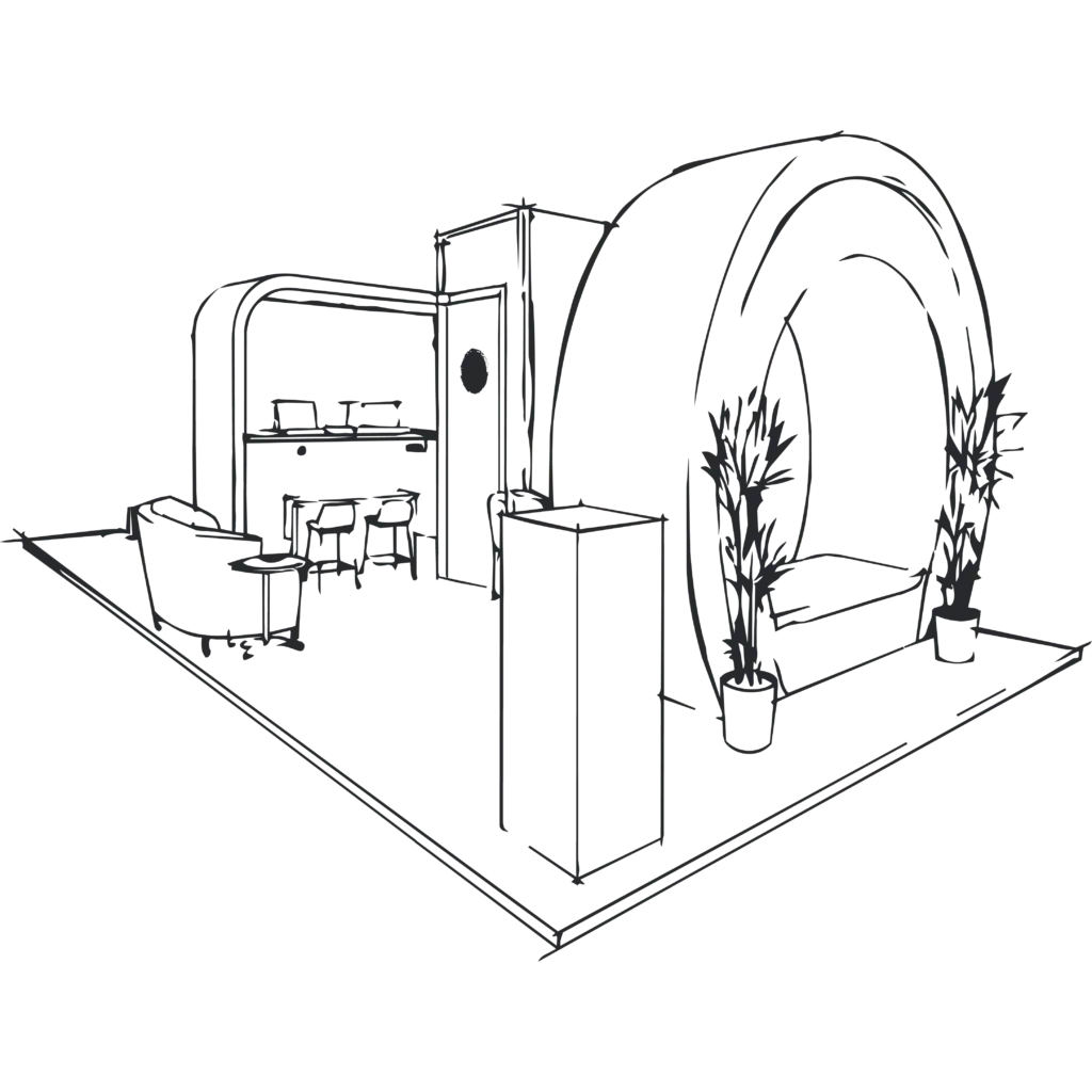 CUSTOM - bespoke exhibition stand designed and built by Rocket-X - line drawing