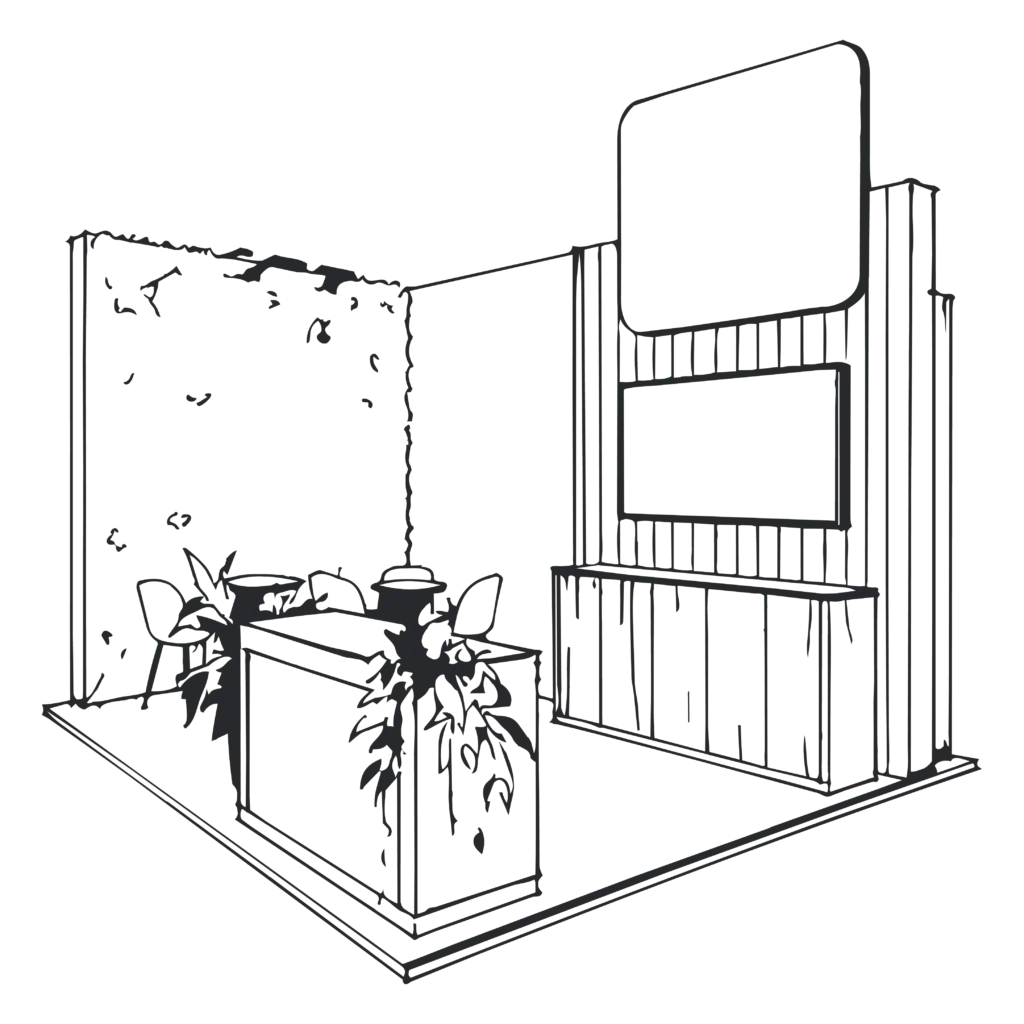 CUSTOM - bespoke exhibition stand designed and built by Rocket-X - line drawing