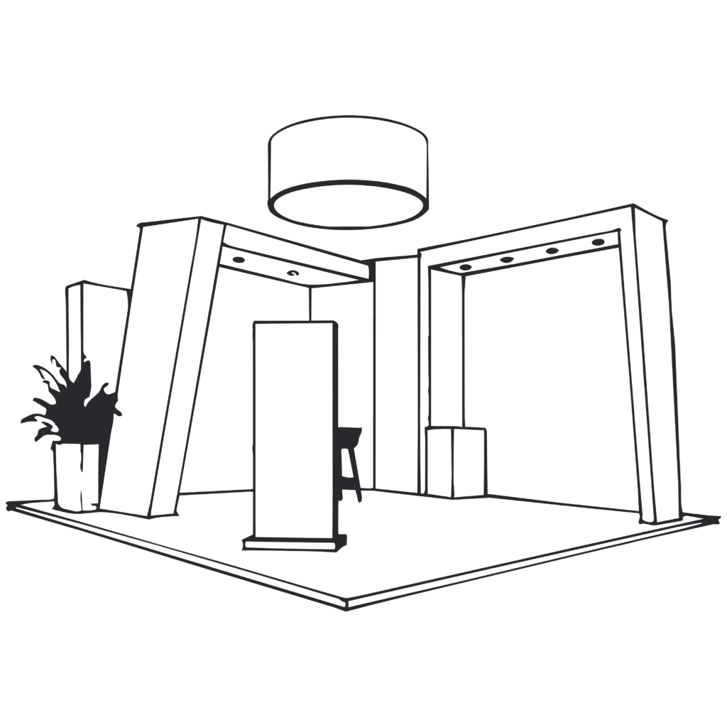 CUSTOM - bespoke exhibition stand designed and built by Rocket-X - line drawing