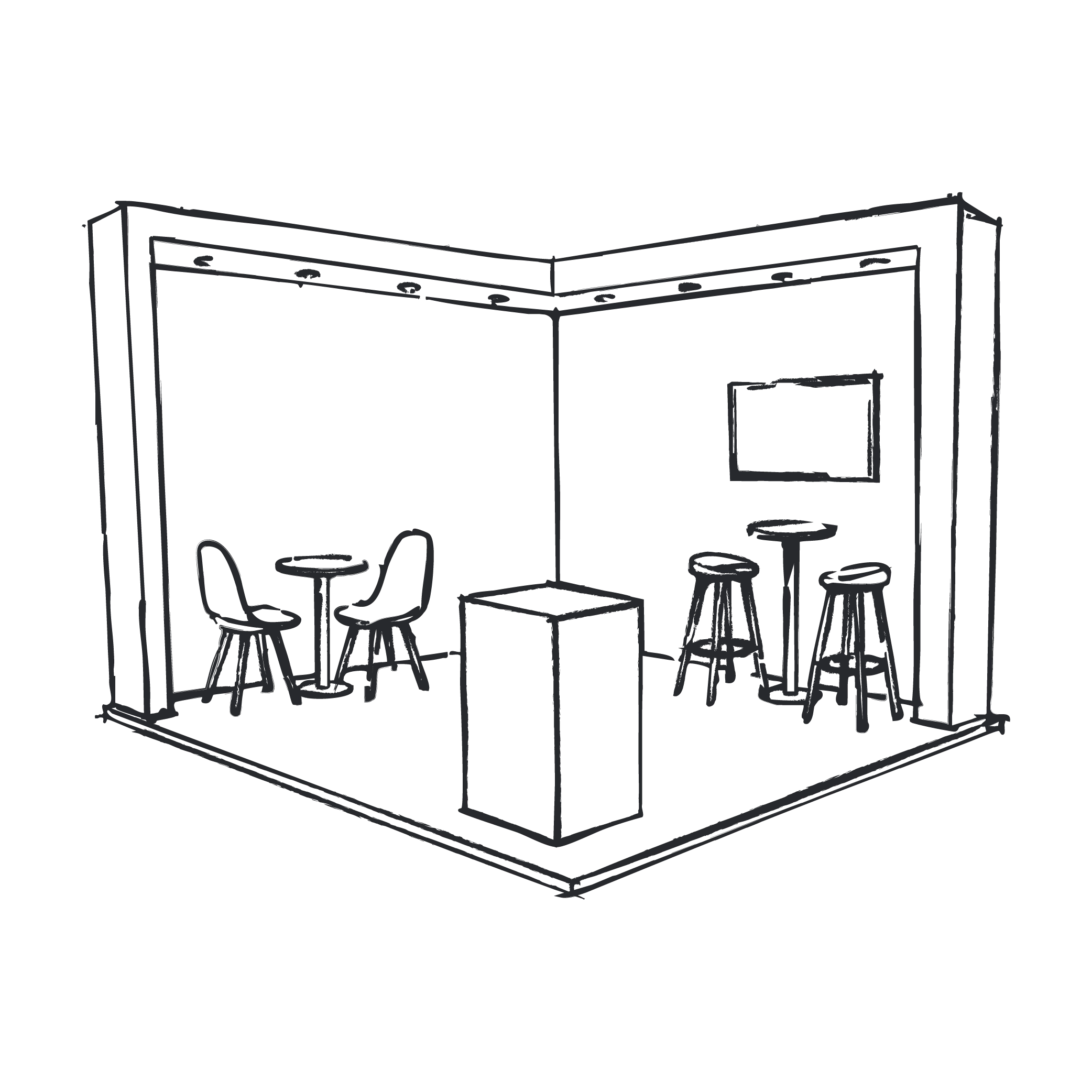 READY space only exhibition stand — line drawing